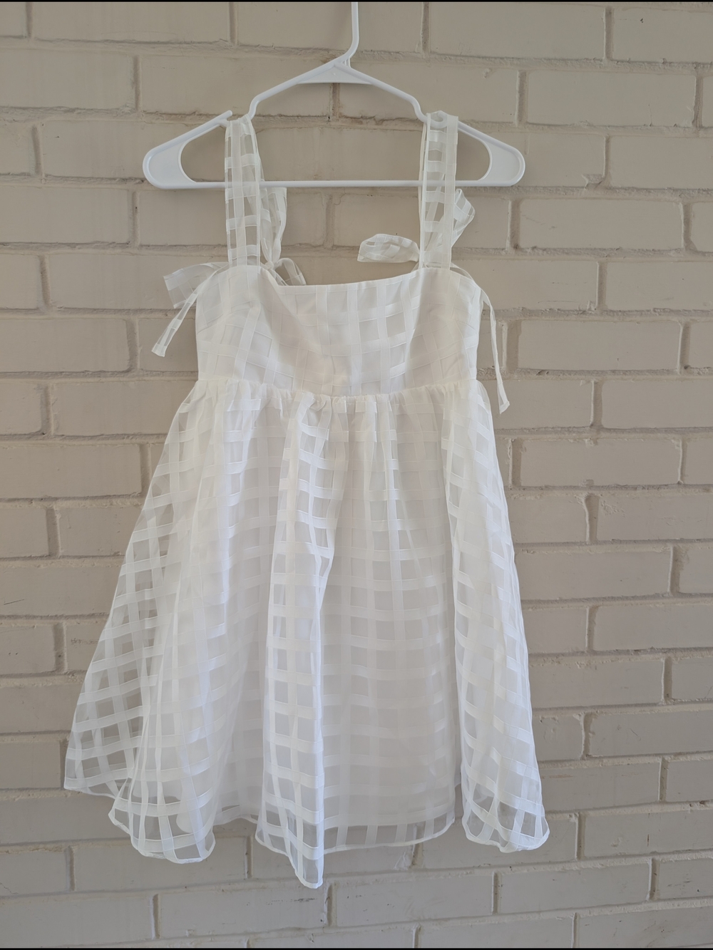 Amanda Uprichard XS Russo White Gingham Bow Tie Shoulder Mini Dress